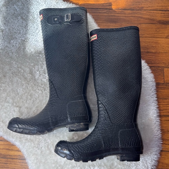 Hunter Black Embossed Original Tall Waterproof Boots Sz 7 - Picture 13 of 13